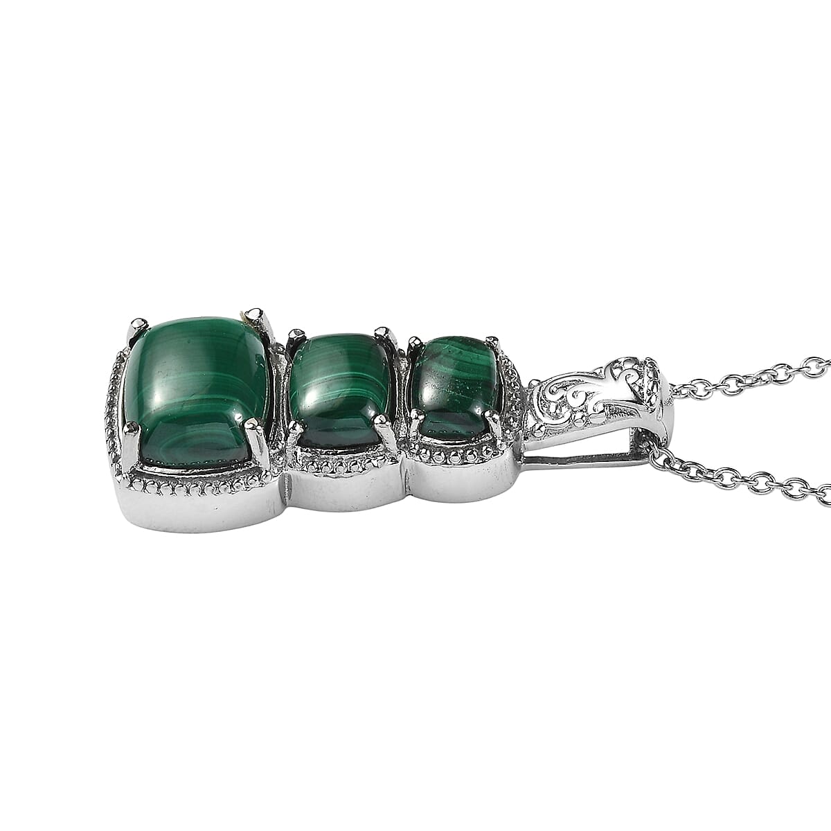 EverTrue African Malachite 13.10 ctw Pendant Necklace in Stainless Steel 20 Inches  image number 3