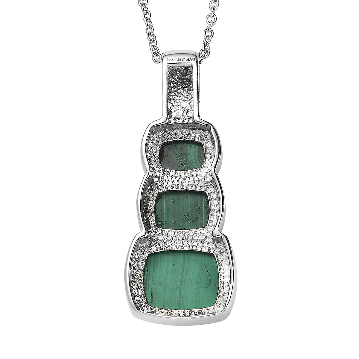 EverTrue African Malachite 13.10 ctw Pendant Necklace in Stainless Steel 20 Inches 