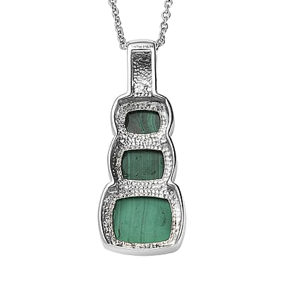 EverTrue African Malachite 13.10 ctw Pendant Necklace in Stainless Steel 20 Inches
