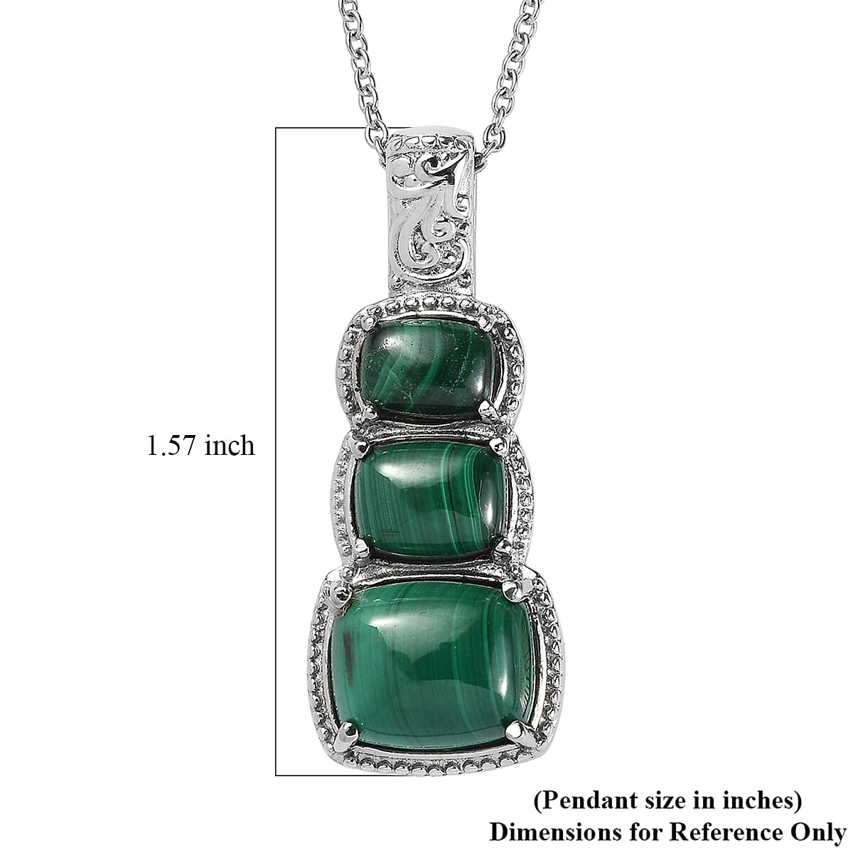 EverTrue African Malachite 13.10 ctw Pendant Necklace in Stainless Steel 20 Inches 