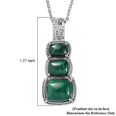 EverTrue African Malachite 13.10 ctw Pendant Necklace in Stainless Steel 20 Inches