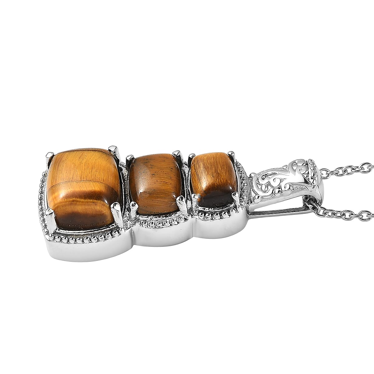 EverTrue Tiger Eye 10.50 ctw Pendant Necklace in Stainless Steel 20 Inches