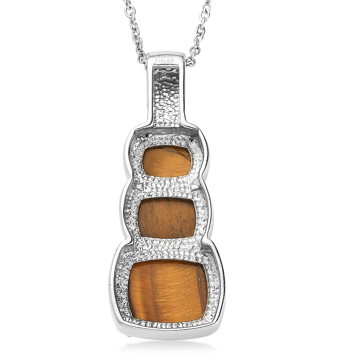 EverTrue Tiger Eye 10.50 ctw Pendant Necklace in Stainless Steel 20 Inches