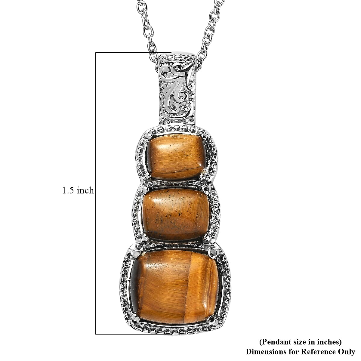 EverTrue Tiger Eye 10.50 ctw Pendant Necklace in Stainless Steel 20 Inches