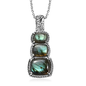 EverTrue Malagasy Labradorite 11.50 ctw Pendant Necklace in Stainless Steel 20 Inches 