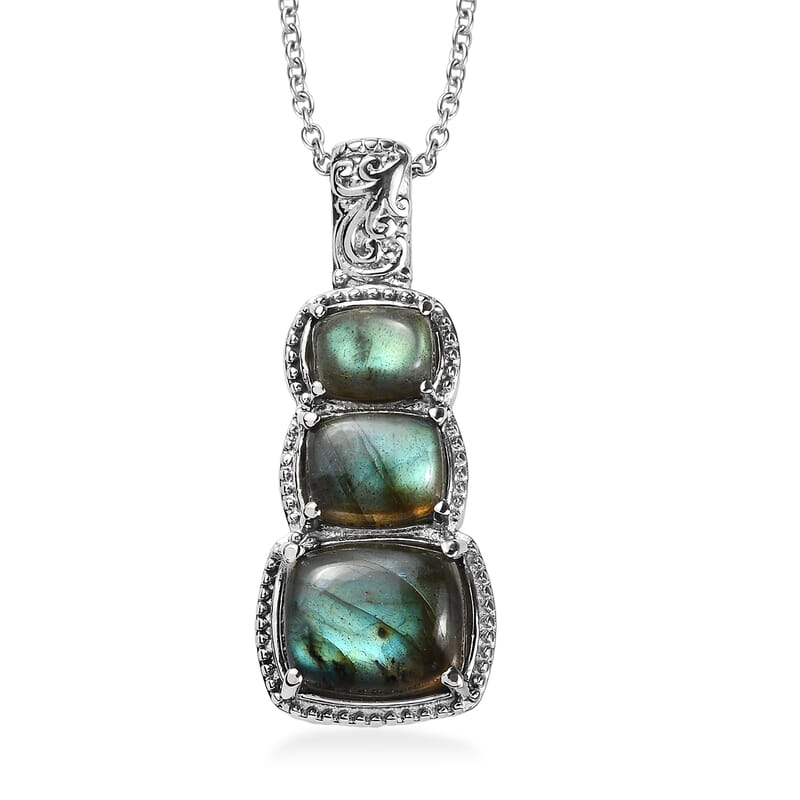 EverTrue Malagasy Labradorite 11.50 ctw Pendant Necklace in Stainless Steel 20 Inches