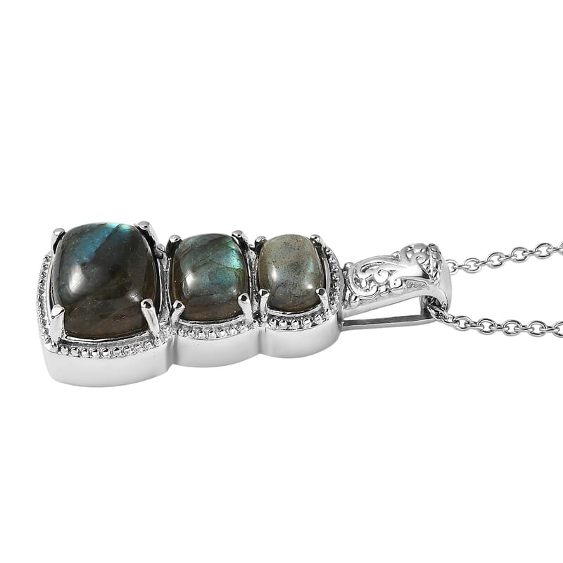 EverTrue Malagasy Labradorite 11.50 ctw Pendant Necklace in Stainless Steel 20 Inches
