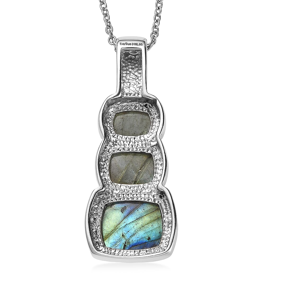 EverTrue Malagasy Labradorite 11.50 ctw Pendant Necklace in Stainless Steel 20 Inches 
