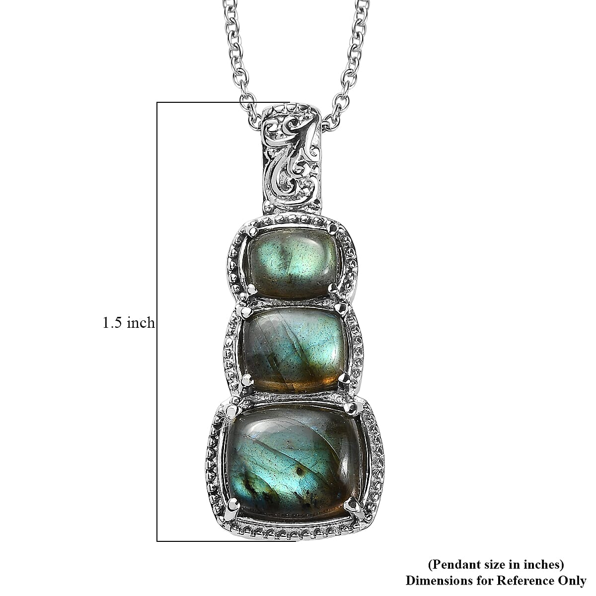 EverTrue Malagasy Labradorite 11.50 ctw Pendant Necklace in Stainless Steel 20 Inches  image number 6