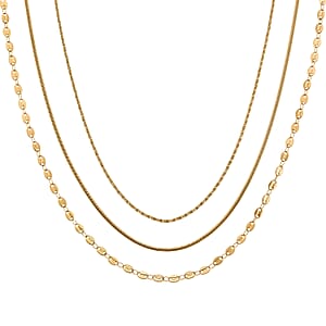 Doorbuster Set of 3 Link, Small Link and Snake Chain Necklace in ION Plated YG Stainless Steel 20-22 Inches