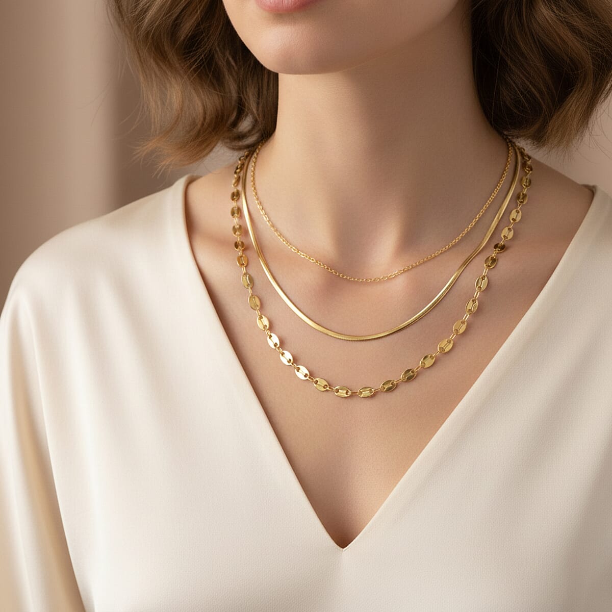 Doorbuster Set of 3 Link, Small Link and Snake Chain Necklace in ION Plated YG Stainless Steel 20-22 Inches image number 2