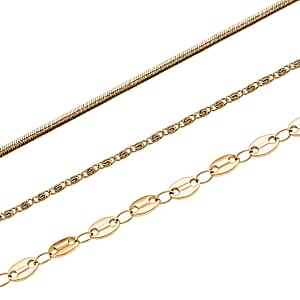 Doorbuster Set of 3 Chain Necklace in ION Plated YG Stainless Steel ( Link Chain, Small Link Chain and Snake Chain) ( (20-22 Inches)