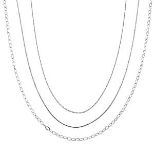 Doorbuster Set of 3 Fine, Link and Twisted Rope Chain Necklace in Stainless Steel 20-22 Inches