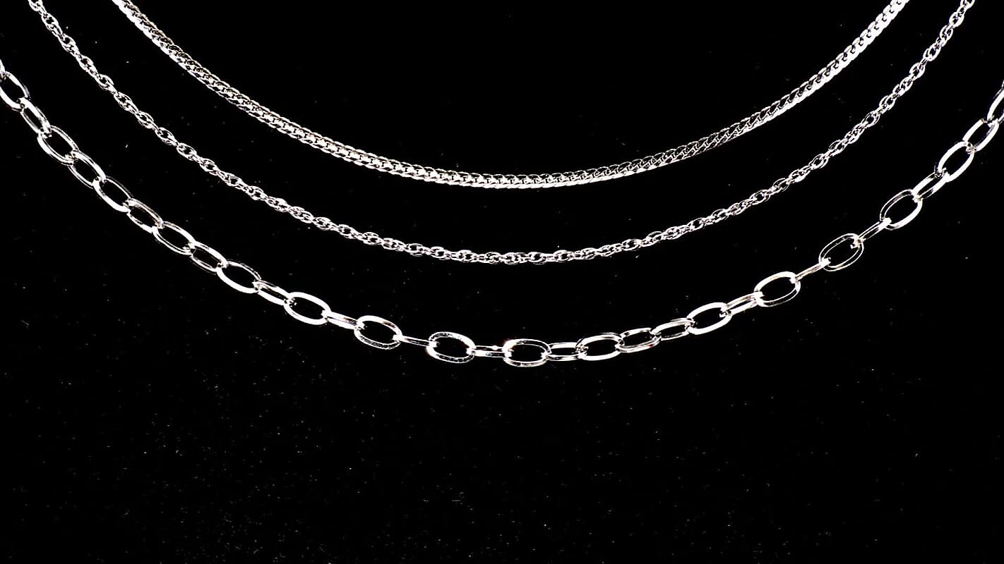 Set of 3 Fine, Link and Twisted Rope Chain Necklace in Stainless Steel 20-22 Inches