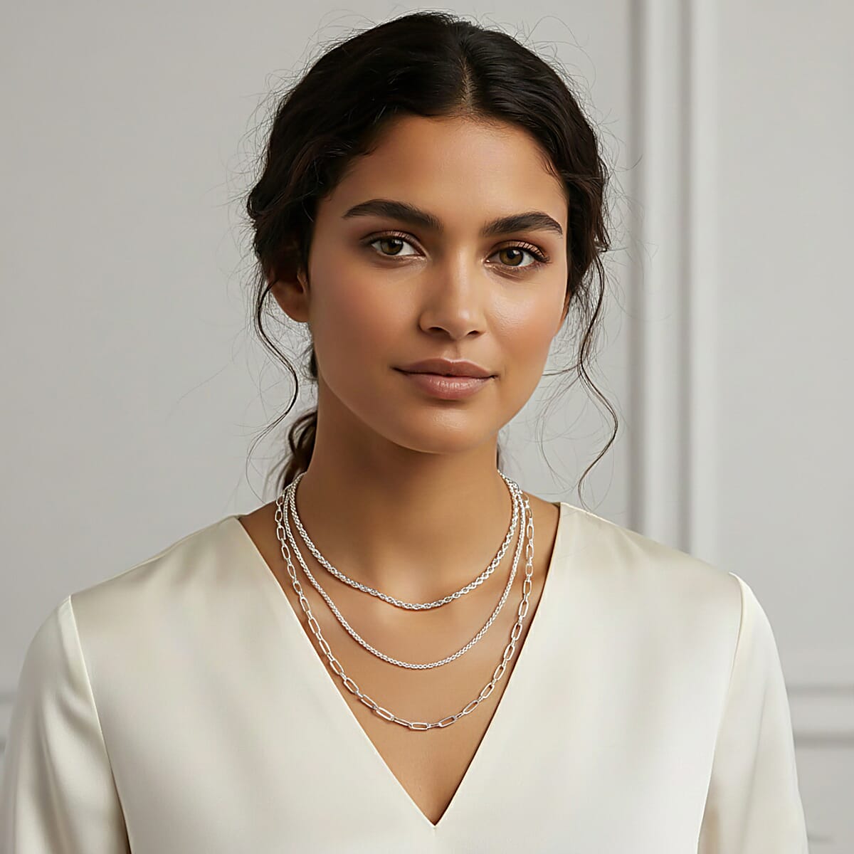 Doorbuster Set of 3 Fine, Link and Twisted Rope Chain Necklace in Stainless Steel 20-22 Inches image number 2