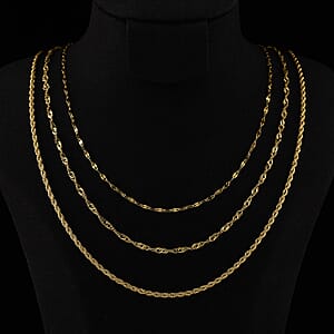 Set of 3 Chain Necklace in ION Plated YG Stainless Steel (Rope Chain, Link Chain and Cable Chain) (20-22 Inches)