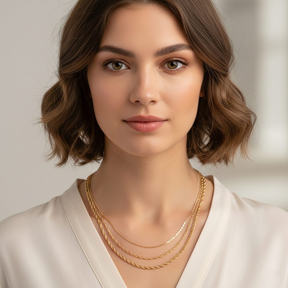 Doorbuster Set of 3 Rope, Link and Delicate Cable Chain Necklace in ION Plated YG Stainless Steel 20-22 Inches image number 2