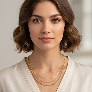 Set of 3 Chain Necklace in ION Plated YG Stainless Steel (Rope Chain, Link Chain and Cable Chain) (20-22 Inches)