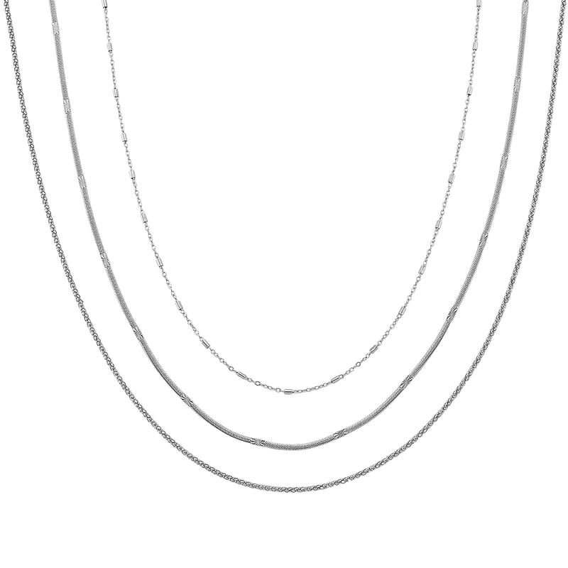  Set of 3 Snake, Link and Twisted Rope Chain Necklace in Stainless Steel 20-22 Inches