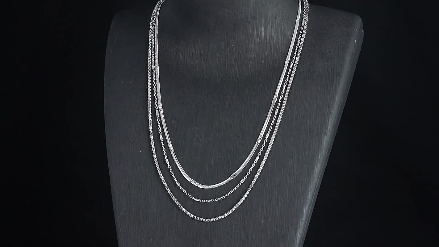 Set of 3 Snake, Link and Twisted Rope Chain Necklace in Stainless Steel 20-22 Inches