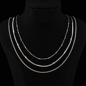 Doorbuster Set of 3 Snake, Link and Twisted Rope Chain Necklace in Stainless Steel 20-22 Inches