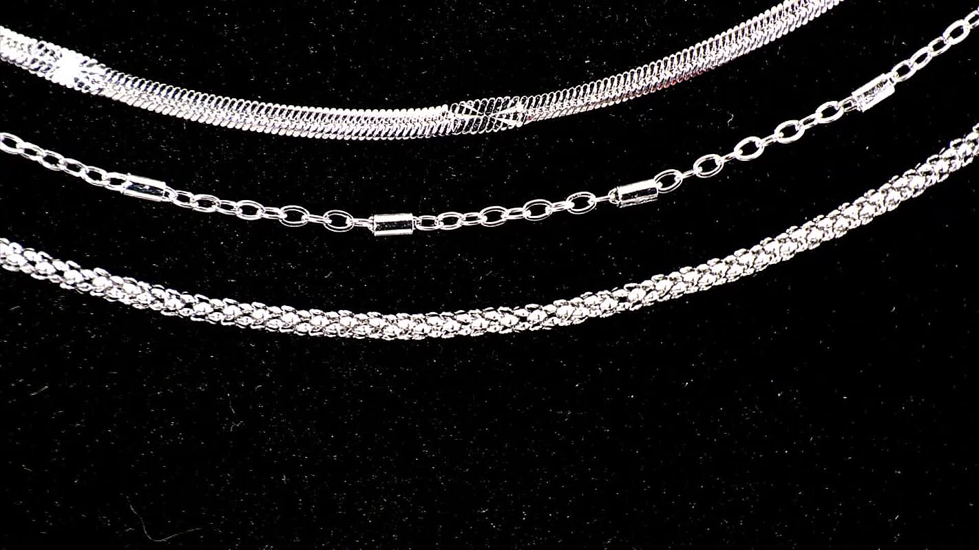 Set of 3 Snake, Link and Twisted Rope Chain Necklace in Stainless Steel 20-22 Inches