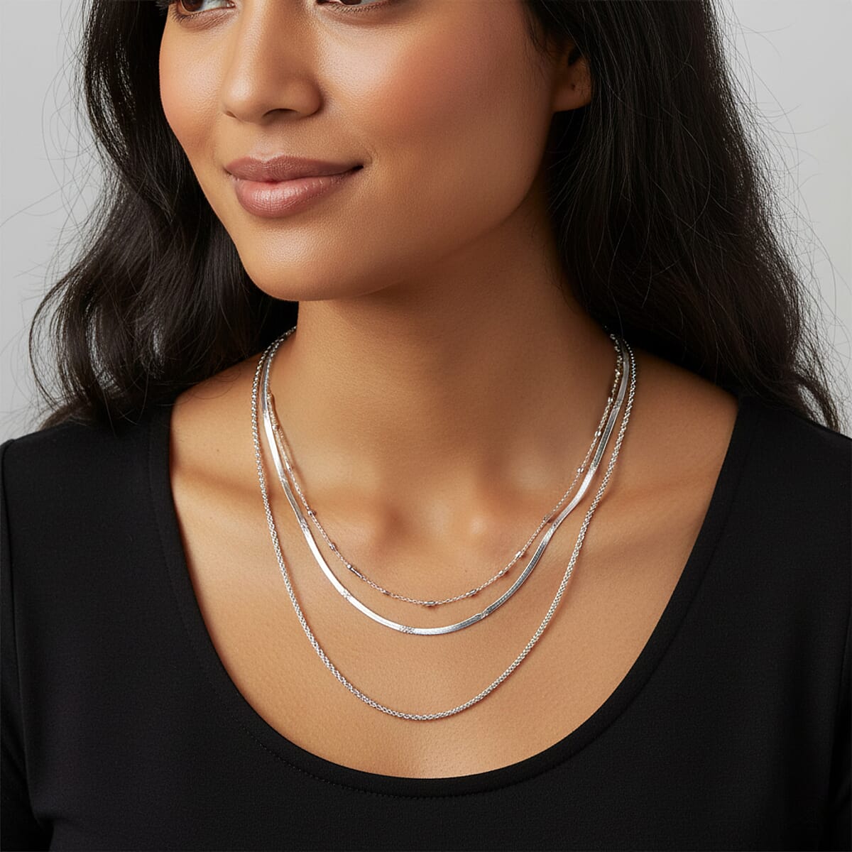 Doorbuster Set of 3 Snake, Link and Twisted Rope Chain Necklace in Stainless Steel 20-22 Inches image number 2