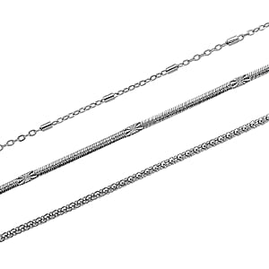 Doorbuster Set of 3 Snake, Link and Twisted Rope Chain Necklace in Stainless Steel 20-22 Inches
