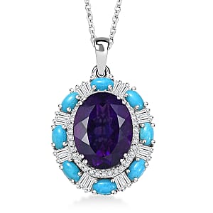 Doorbuster D'Joy African Amethyst and Multi Gemstone 11.20 ctw Sky Night Pendant Necklace in Rhodium Over Sterling Silver 20 Inches