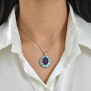  D'Joy African Amethyst and Multi Gemstone 11.20 ctw Sky Night Pendant Necklace in Rhodium Over Sterling Silver 20 Inches