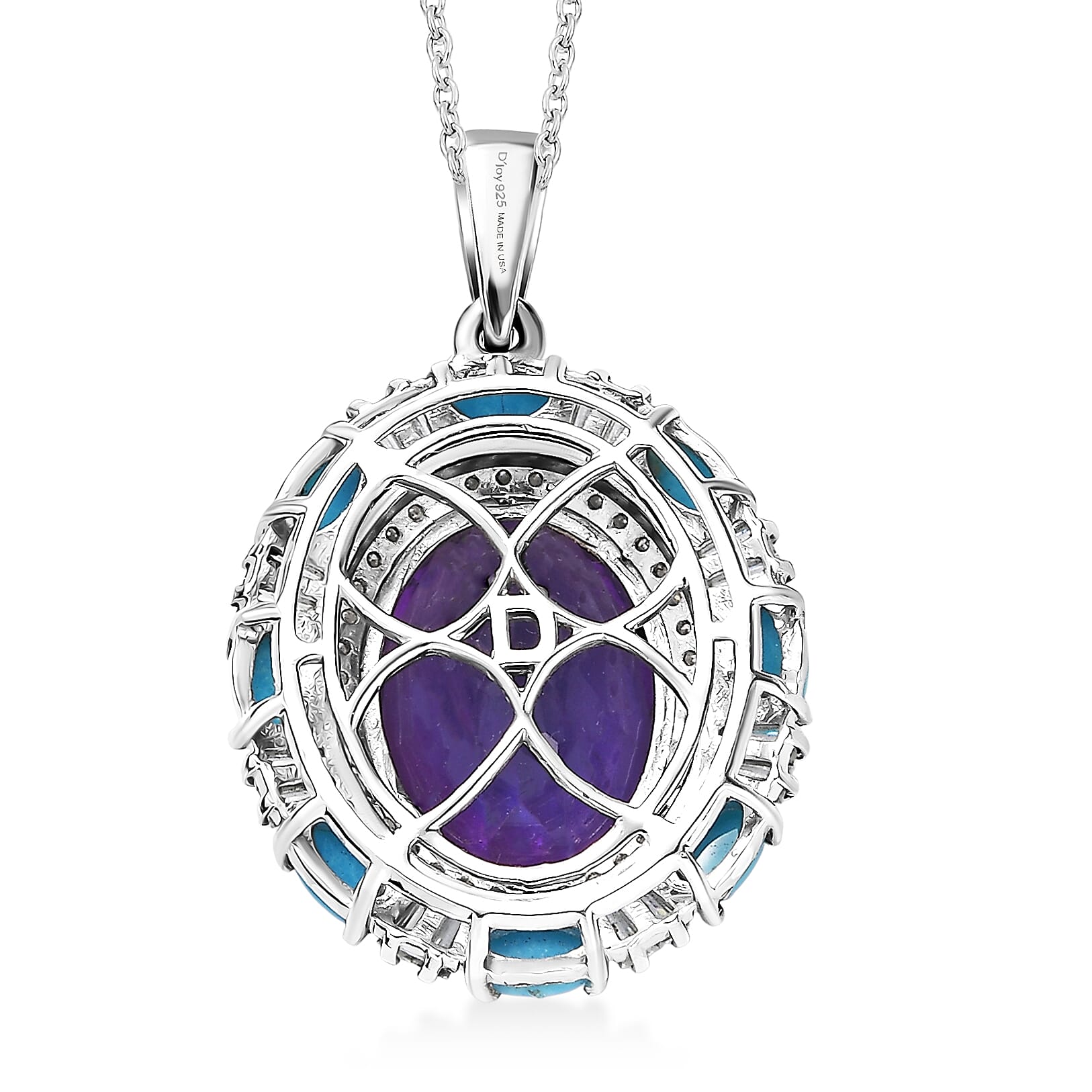 D'Joy African Amethyst and Multi Gemstone 11.20 ctw Sky Night Pendant Necklace in Rhodium Over Sterling Silver 20 Inches