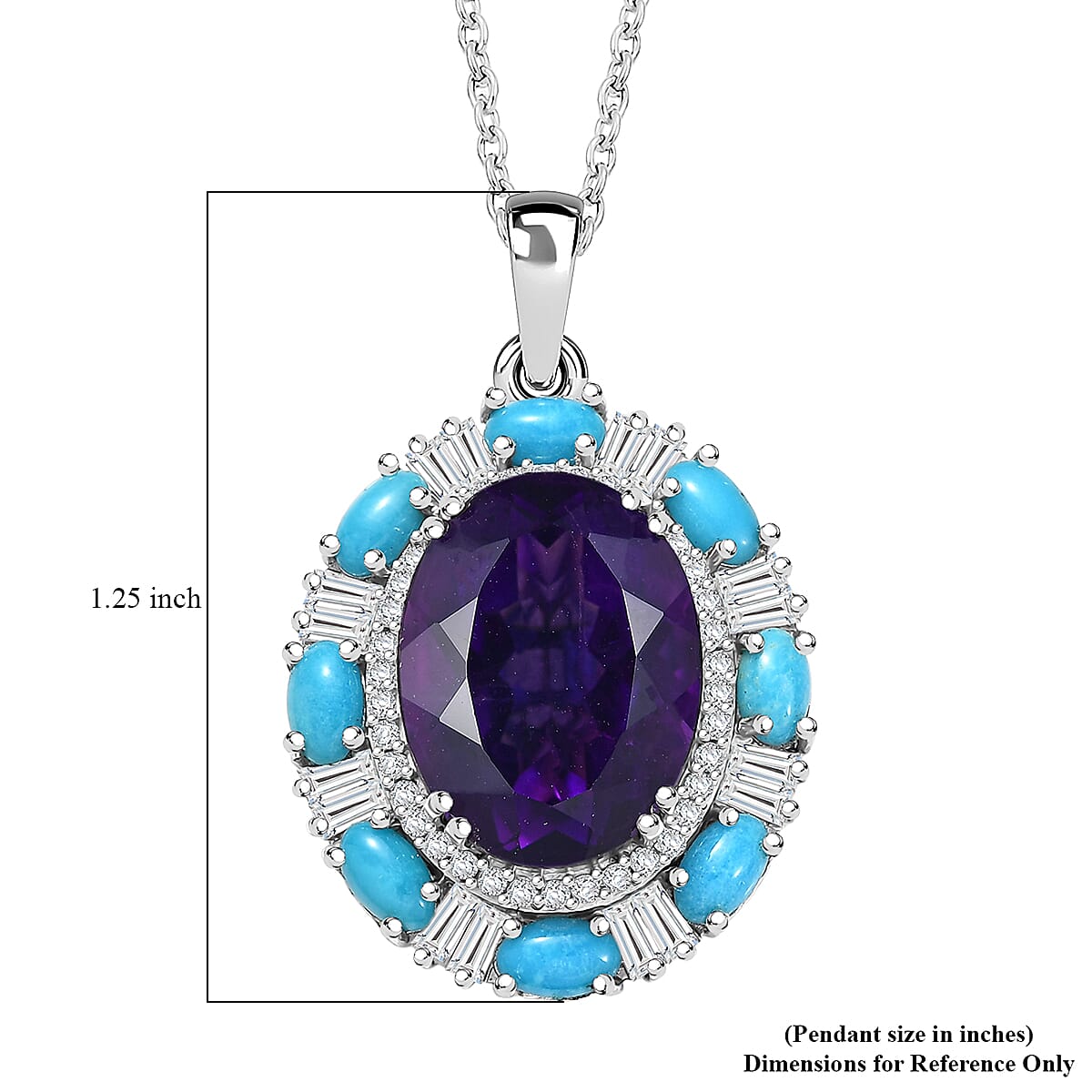 D'Joy African Amethyst and Multi Gemstone 11.20 ctw Sky Night Pendant Necklace in Rhodium Over Sterling Silver 20 Inches