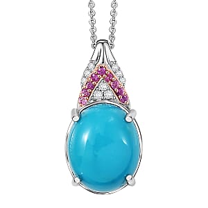 D'Joy Sleeping Beauty Turquoise and Multi Gemstone 3.50 ctw Royal Arch Spectrum Pendant Necklace in Rhodium Over Sterling Silver 20 Inches