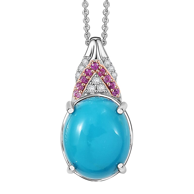 D'Joy Sleeping Beauty Turquoise and Multi Gemstone 3.50 ctw Royal Arch Spectrum Pendant Necklace in Rhodium Over Sterling Silver 20 Inches