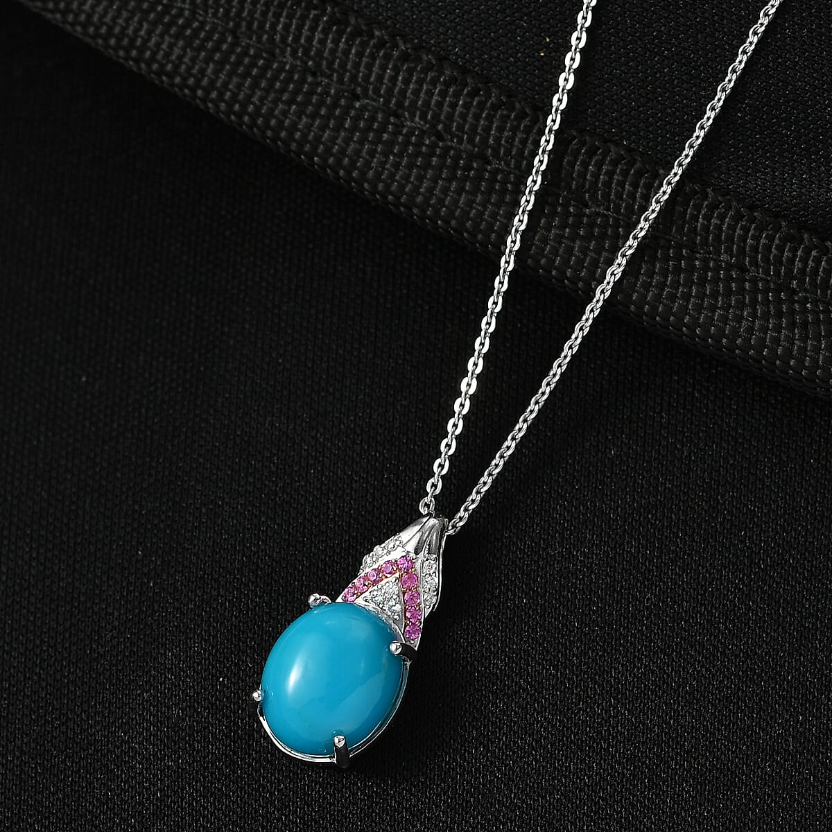 D'Joy Sleeping Beauty Turquoise and Multi Gemstone 3.50 ctw Royal Arch Spectrum Pendant Necklace in Rhodium Over Sterling Silver 20 Inches image number 1