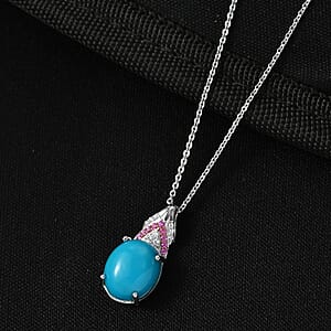 D'Joy Sleeping Beauty Turquoise and Multi Gemstone 3.50 ctw Royal Arch Spectrum Pendant Necklace in Rhodium Over Sterling Silver 20 Inches