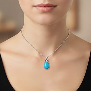 D'Joy Sleeping Beauty Turquoise and Multi Gemstone 3.50 ctw Royal Arch Spectrum Pendant Necklace in Rhodium Over Sterling Silver 20 Inches
