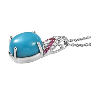 D'Joy Sleeping Beauty Turquoise and Multi Gemstone 3.50 ctw Royal Arch Spectrum Pendant Necklace in Rhodium Over Sterling Silver 20 Inches