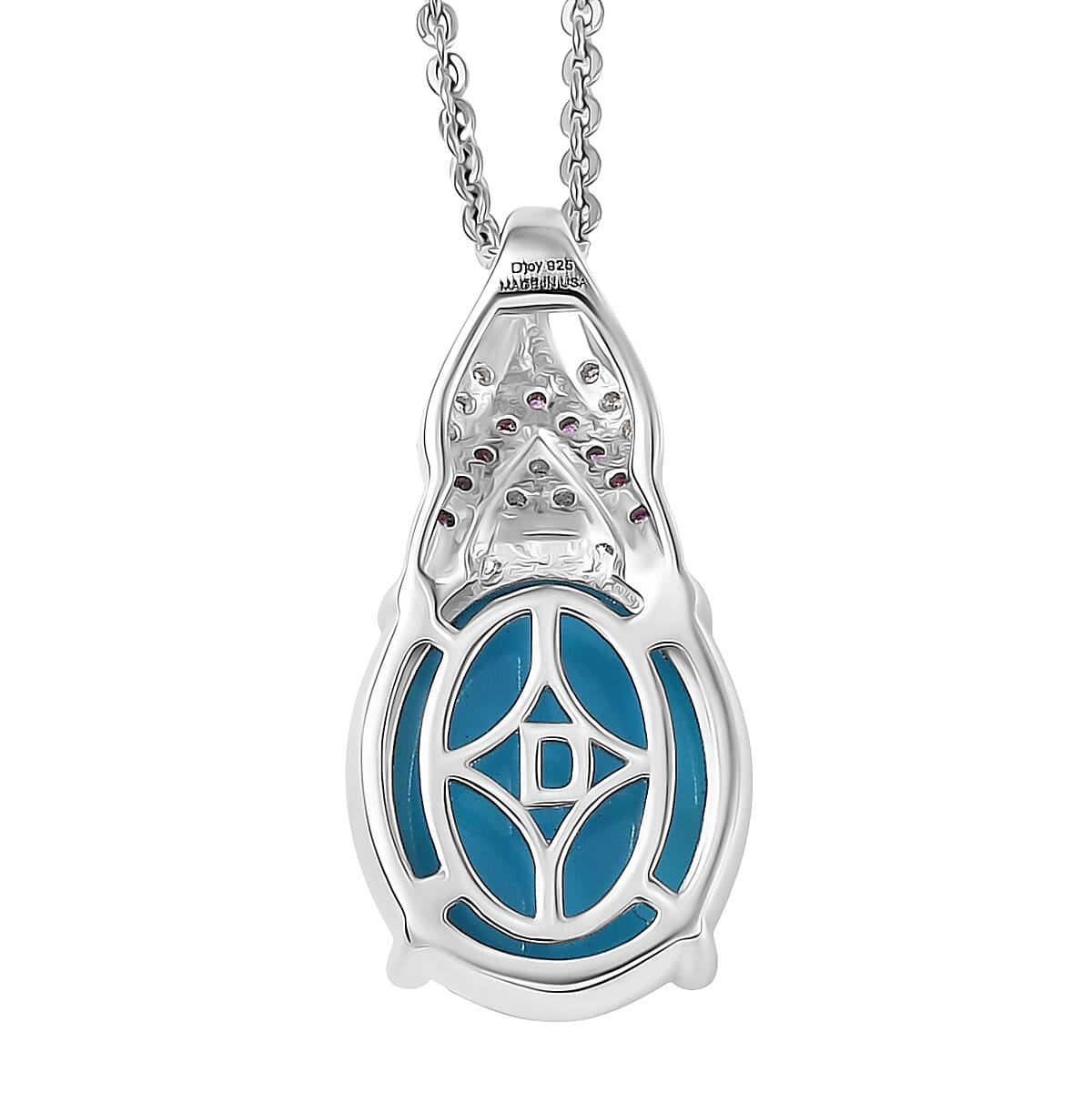 D'Joy Sleeping Beauty Turquoise and Multi Gemstone 3.50 ctw Royal Arch Spectrum Pendant Necklace in Rhodium Over Sterling Silver 20 Inches