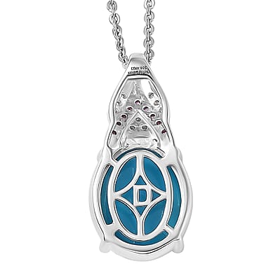 D'Joy Sleeping Beauty Turquoise and Multi Gemstone 3.50 ctw Royal Arch Spectrum Pendant Necklace in Rhodium Over Sterling Silver 20 Inches