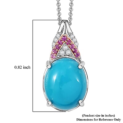 D'Joy Sleeping Beauty Turquoise and Multi Gemstone 3.50 ctw Royal Arch Spectrum Pendant Necklace in Rhodium Over Sterling Silver 20 Inches