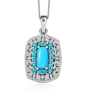 D'Joy Premium Sleeping Beauty Turquoise and Moissanite 3.25 ctw Starry Empress Pendant Necklace in Rhodium Over Sterling Silver 20 Inches