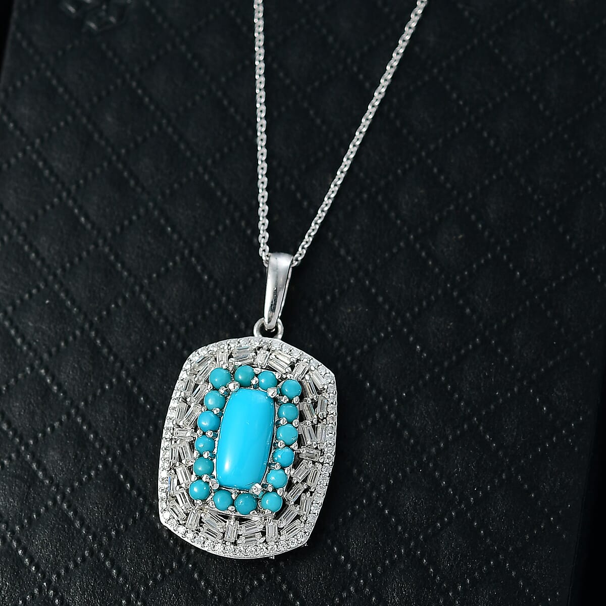 D'Joy Premium Sleeping Beauty Turquoise and Moissanite 3.25 ctw Starry Empress Pendant Necklace in Rhodium Over Sterling Silver 20 Inches image number 1