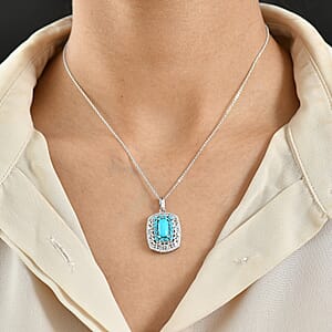D'Joy Sleeping Beauty Turquoise, Moissanite Pendant Necklace in Rhodium Over Sterling Silver 3.25 ctw (20 Inches)