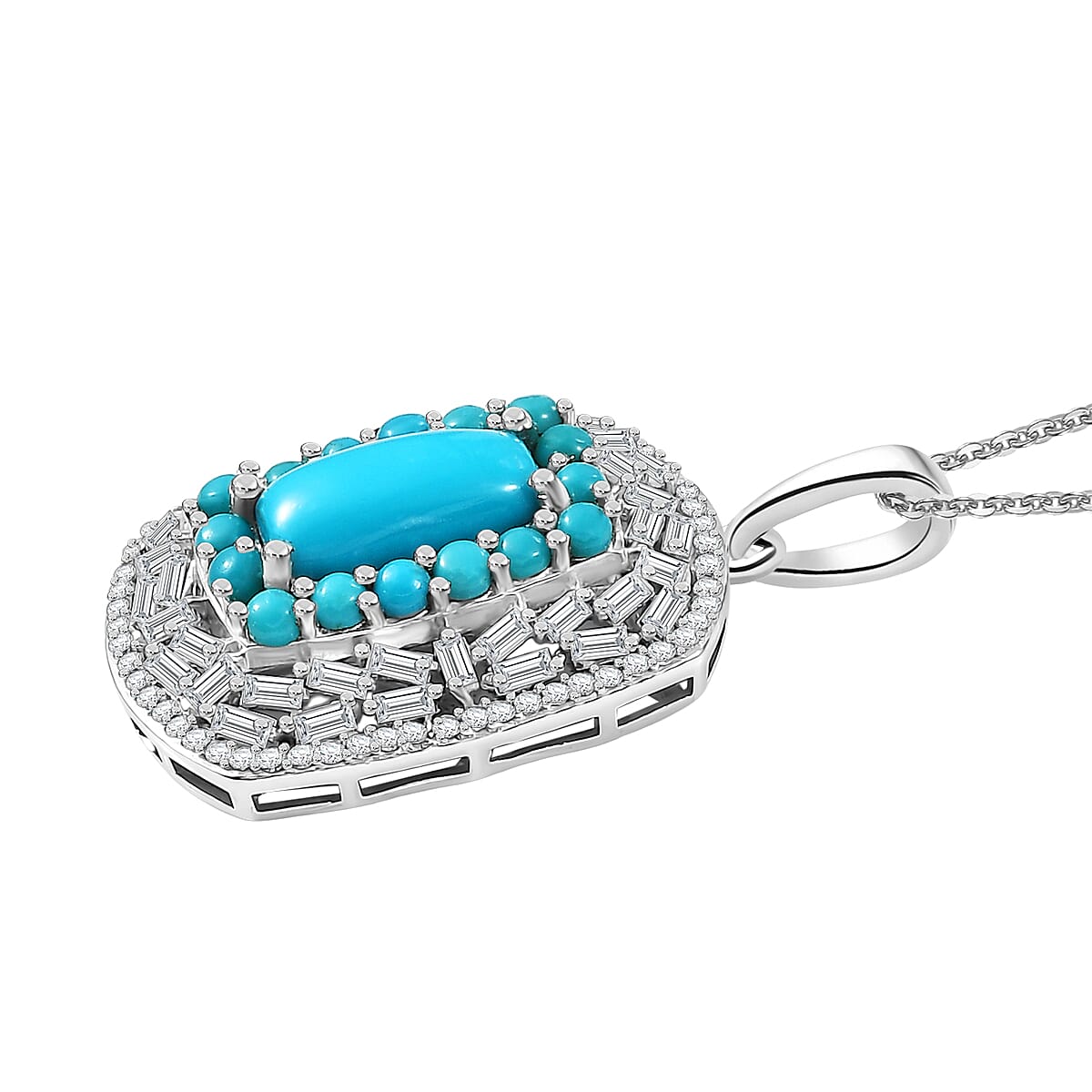 D'Joy Premium Sleeping Beauty Turquoise and Moissanite 3.25 ctw Starry Empress Pendant Necklace in Rhodium Over Sterling Silver 20 Inches image number 3