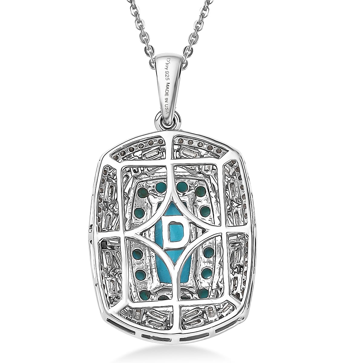 D'Joy Premium Sleeping Beauty Turquoise and Moissanite 3.25 ctw Starry Empress Pendant Necklace in Rhodium Over Sterling Silver 20 Inches image number 4