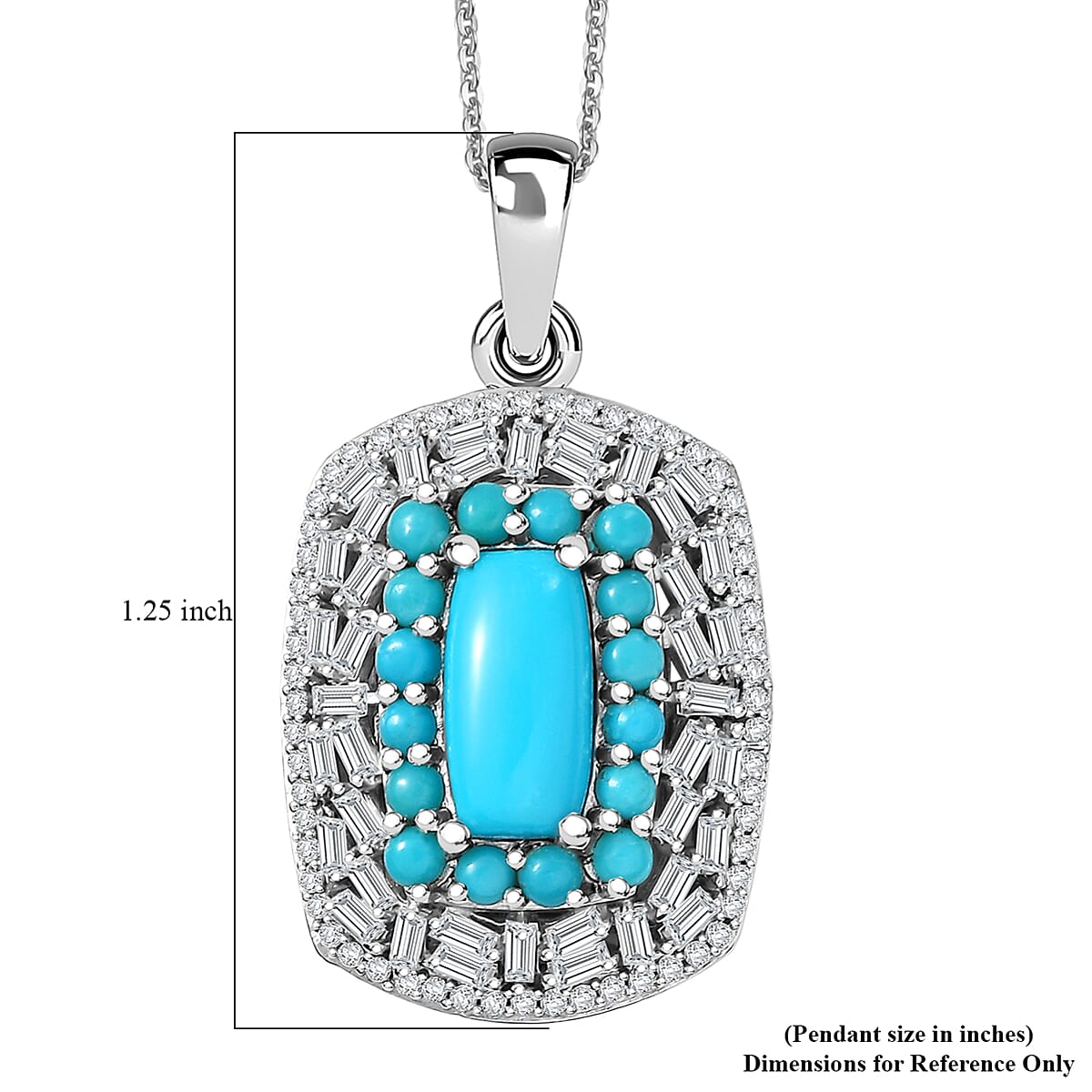 D'Joy Premium Sleeping Beauty Turquoise and Moissanite 3.25 ctw Starry Empress Pendant Necklace in Rhodium Over Sterling Silver 20 Inches image number 6