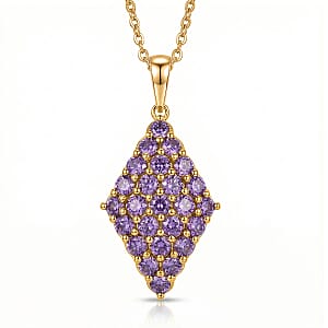 EverTrue Simulated Amethyst Color Diamond Pendant in 18K YG Plated with ION Plated YG Stainless Steel Necklace 20 Inches