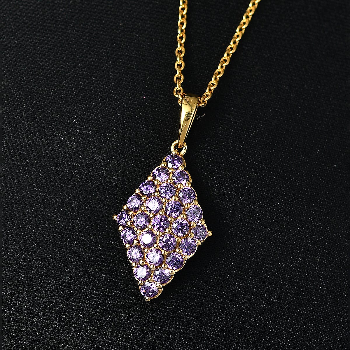 EverTrue Simulated Amethyst Color Diamond Pendant in 18K YG Plated with ION Plated YG Stainless Steel Necklace 20 Inches image number 1