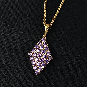EverTrue Simulated Amethyst Color Diamond Pendant in 18K YG Plated with ION Plated YG Stainless Steel Necklace 20 Inches